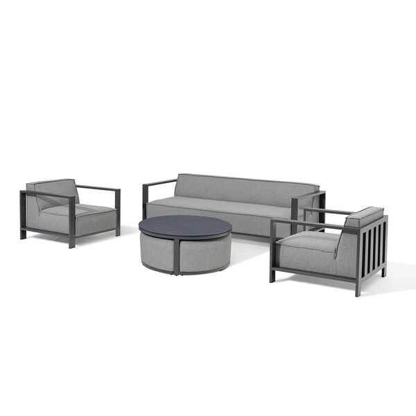 Maze - Outdoor Fabric Ibiza 3 Seat Sofa Set with Round Coffee Table & 3 Footstools - Zinc Grey product image