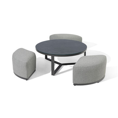 Maze - Outdoor Fabric Ibiza 3 Seat Sofa Set with Round Coffee Table & 3 Footstools - Zinc Grey product image