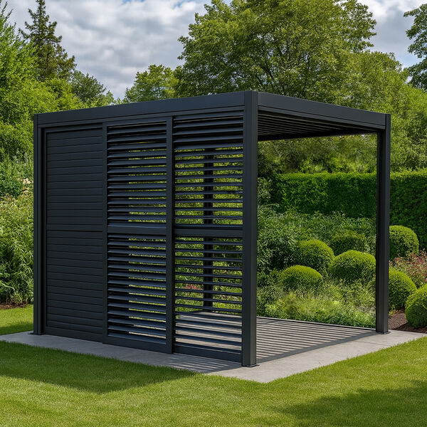 Maze - Como Pergola Sliding Grey Louvre Panel Door (270 x 218cm) - fits within 3m