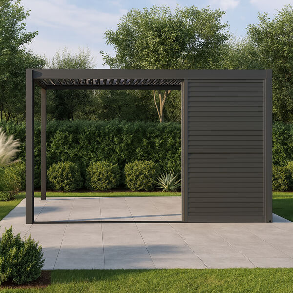 Maze - Como Pergola Sliding Grey Louvre Panel Door (370 x 218cm) - fits within 4m