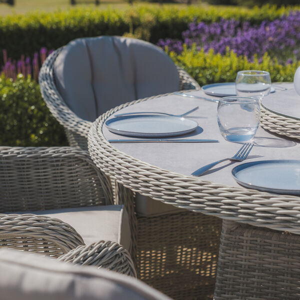 Maze - Oxford 6 Seat Round Dining Set with Heritage Dining Chairs & Woven Lazy Susan - Ceramic Glass product image
