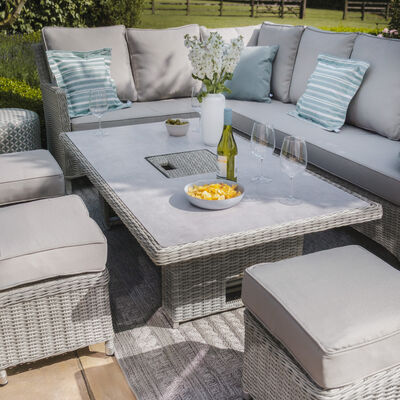 Maze - Oxford Rattan Corner Dining Set with Ice Bucket & Rising Table - Ceramic Glass product image