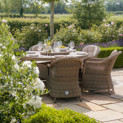 Maze - Winchester 6 Seat Round Dining Set with Heritage Dining Chairs & Woven Lazy Susan - Ceramic Glass product image