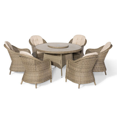 Maze - Winchester 6 Seat Round Dining Set with Heritage Dining Chairs & Woven Lazy Susan - Ceramic Glass product image