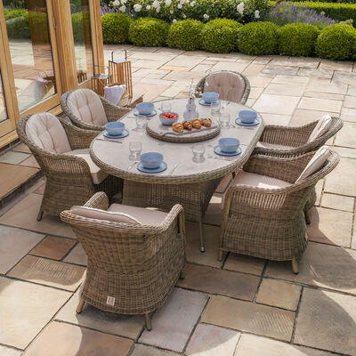 Maze - Winchester 6 Seat Oval Dining Set with Heritage Dining Chairs & Woven Lazy Susan - Ceramic Glass product image