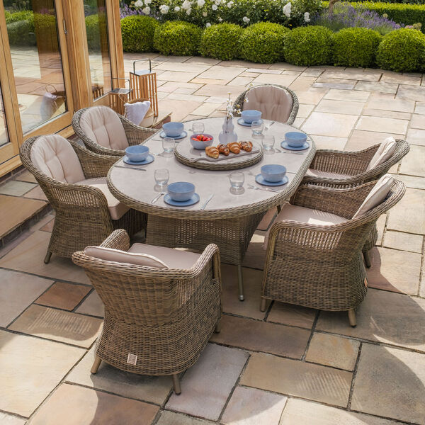 Maze - Winchester 6 Seat Oval Dining Set with Heritage Dining Chairs & Woven Lazy Susan - Ceramic Glass product image