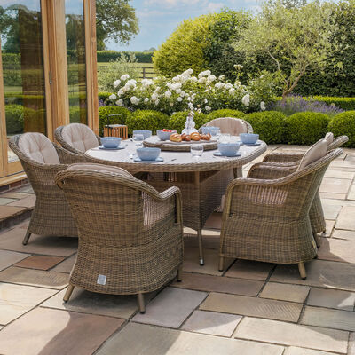 Maze - Winchester 6 Seat Oval Dining Set with Heritage Dining Chairs & Woven Lazy Susan - Ceramic Glass product image