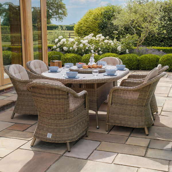 Maze - Winchester 6 Seat Oval Dining Set with Heritage Dining Chairs & Woven Lazy Susan - Ceramic Glass product image