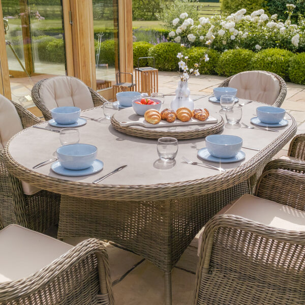 Maze - Winchester 6 Seat Oval Dining Set with Heritage Dining Chairs & Woven Lazy Susan - Ceramic Glass product image