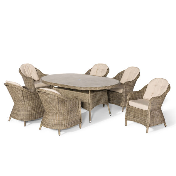 Maze - Winchester 6 Seat Oval Dining Set with Heritage Dining Chairs & Woven Lazy Susan - Ceramic Glass product image