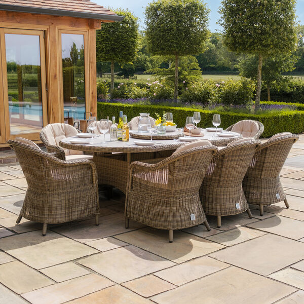 Maze - Winchester 8 Seat Oval Dining Set with Heritage Dining Chairs & Woven Lazy Susan - Ceramic Glass product image