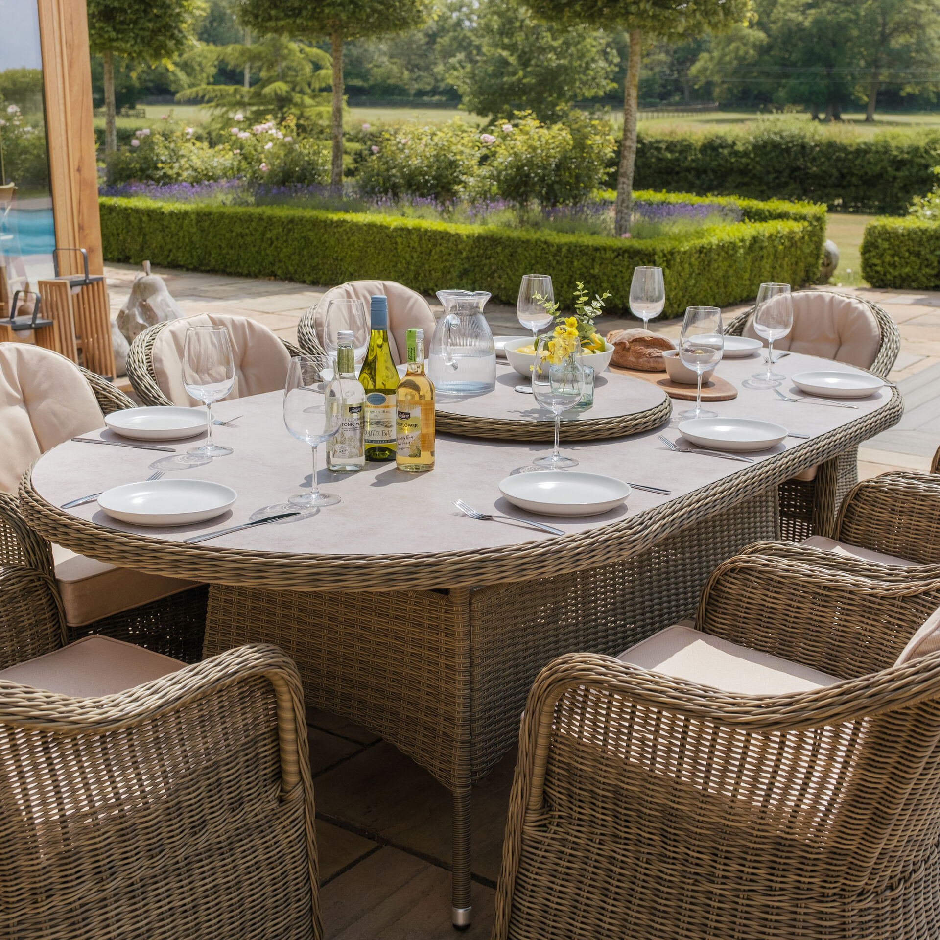 Maze - Winchester 8 Seat Oval Dining Set with Heritage Dining Chairs & Woven Lazy Susan - Ceramic Glass product image