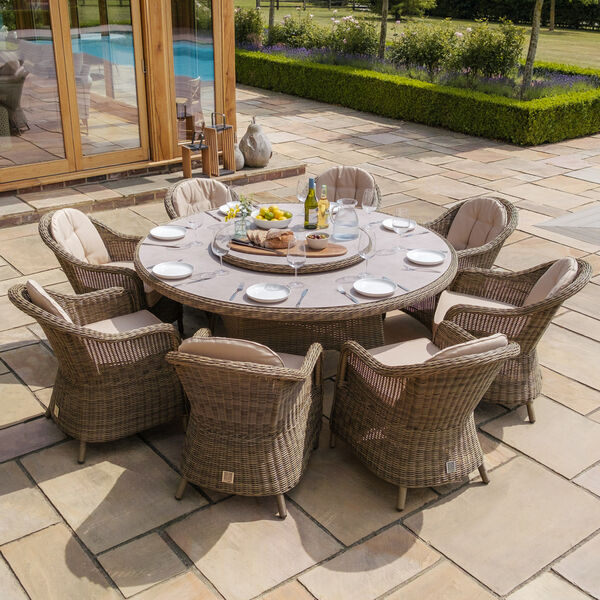 Maze - Winchester 8 Seat Round Dining Set with Heritage Dining Chairs & Woven Lazy Susan - Ceramic Glass product image