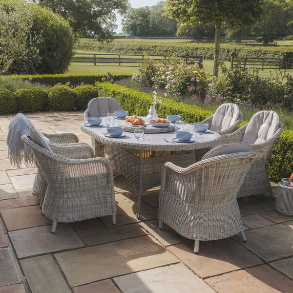 Maze - Oxford 6 Seat Oval Dining Set with Heritage Dining Chairs & Woven Lazy Susan - Ceramic Glass product image