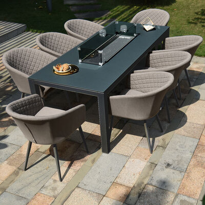 Maze - Outdoor Fabric Ambition 8 Seat Rectangular Dining Set with Fire Pit Table - Taupe product image