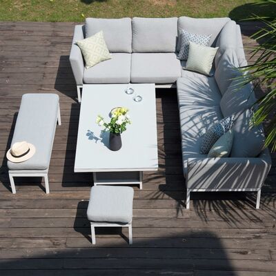 Maze - Outdoor Fabric Pulse Rectangular Corner Dining Set with Rising Table - Lead Chine product image