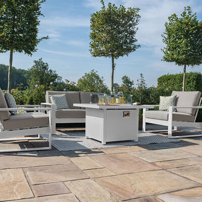 Maze - Amalfi 2 Seat Aluminium Sofa Set with Square Fire Pit Table plus Armchairs & Footstools - White product image