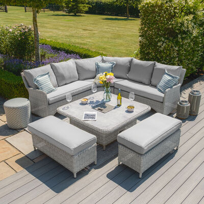 Maze - Oxford Royal Rattan Corner Dining Sofa Set with Ice Bucket & Rising Table - Ceramic Glass product image