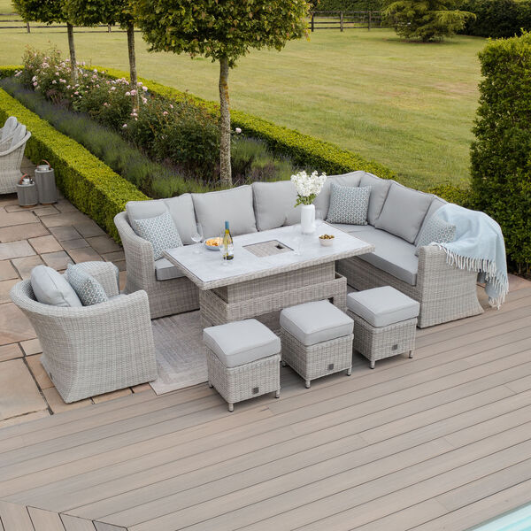 Maze - Oxford Deluxe Large Rattan Corner Dining Set with Rising Table & Armchair - Ceramic Glass product image