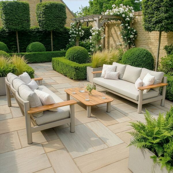 Sicily Sofa Set With 2 x 3 Seat Sofas - Latte Frame/Latte Cushions