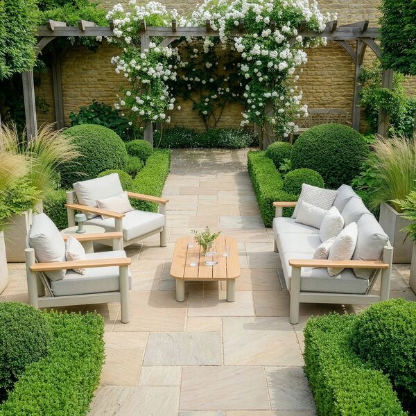 Sicily 3 Seat Sofa & Armchairs Set - Latte Frame/Latte Cushions