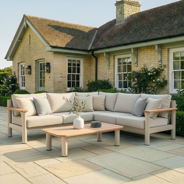 Sicily Corner Sofa Set - Latte Frame/Latte Cushions