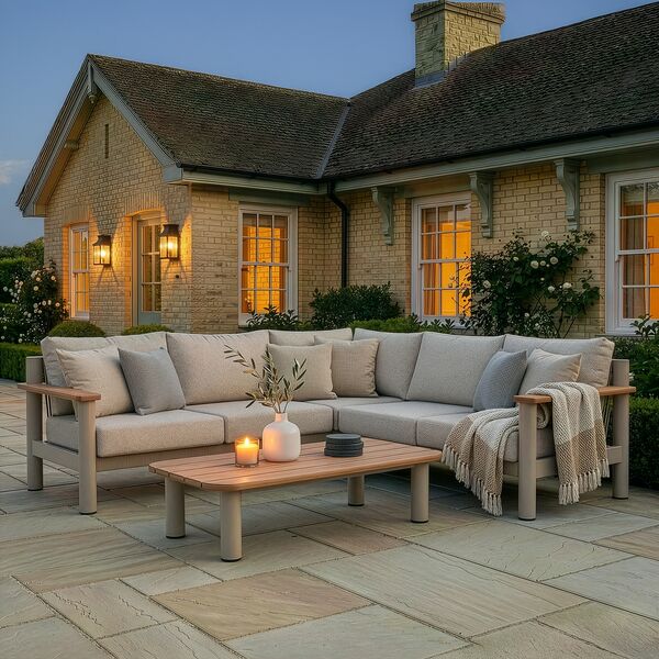 Sicily Corner Sofa Set - Latte Frame/Latte Cushions