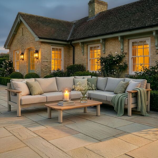 Sicily Large Corner Sofa Set - Latte Frame/Latte Cushions