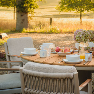 Maze - Sicily Rope Weave 6 Seat Round Pedestal Dining Set - Latte product image