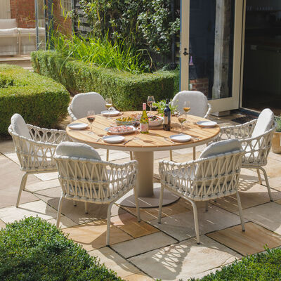 Maze - Sicily Open Rope Weave 6 Seat Round Pedestal Dining Set - Latte product image