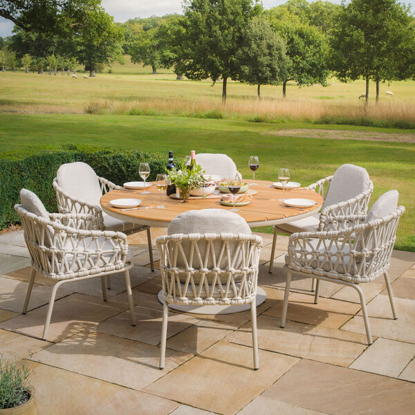 Maze - Sicily Open Rope Weave 6 Seat Round Pedestal Dining Set - Latte product image