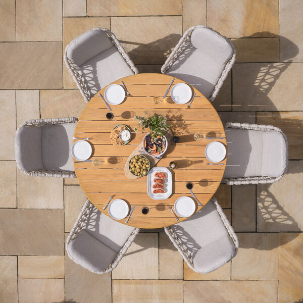 Maze - Sicily Open Rope Weave 6 Seat Round Pedestal Dining Set - Latte product image