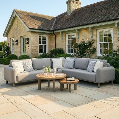 Sicily Corner Sofa Set with 2 x Round Coffee Table  - Café