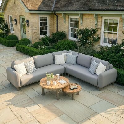 Sicily Corner Sofa Set with 2 x Round Coffee Table  - Café
