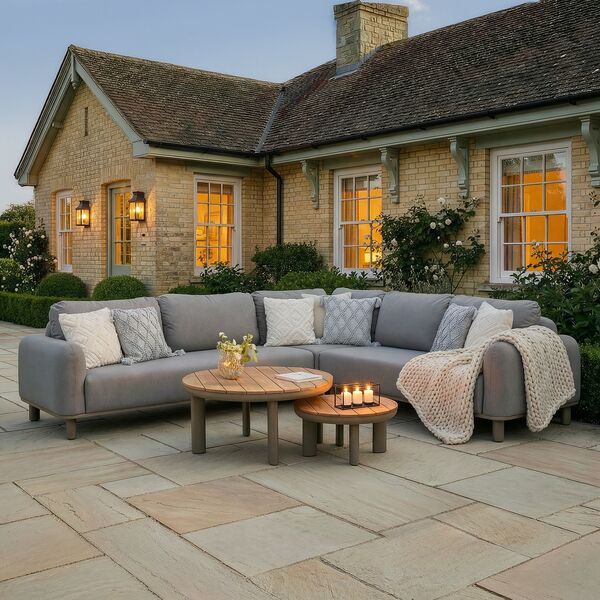 Sicily Corner Sofa Set with 2 x Round Coffee Table  - Café