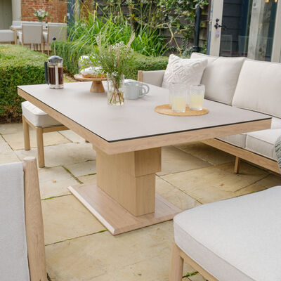 Maze - Burford 3 Seat Aluminium Sofa Dining Set with Rising Table & Footstools - Almond product image