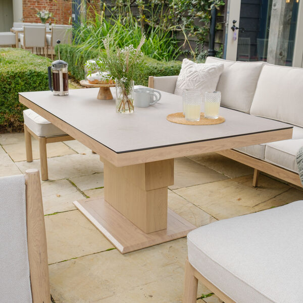 Maze - Burford 3 Seat Aluminium Sofa Dining Set with Rising Table & Footstools - Almond product image