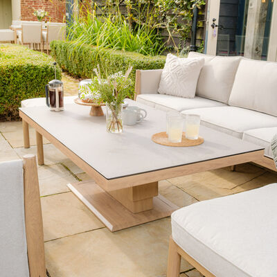 Maze - Burford 3 Seat Aluminium Sofa Dining Set with Rising Table & Footstools - Almond product image