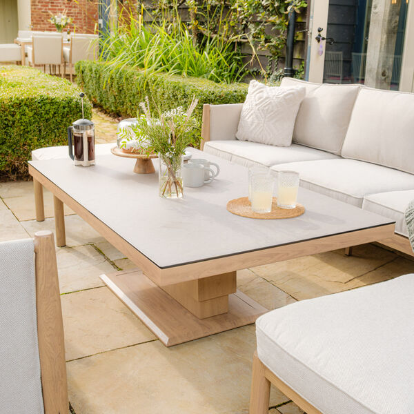 Maze - Burford 3 Seat Aluminium Sofa Dining Set with Rising Table & Footstools - Almond product image