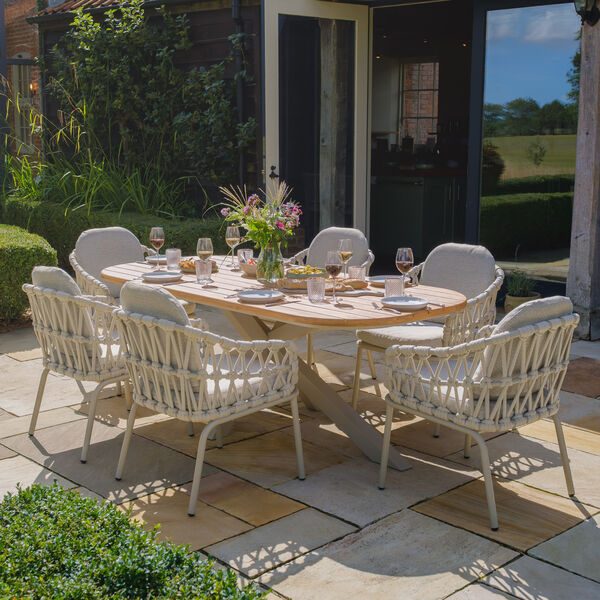 Maze - Sicily Open Rope Weave 6 Seat Rectangular Dining Set - Latte product image