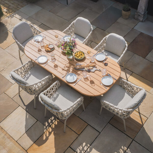 Maze - Sicily Open Rope Weave 6 Seat Rectangular Dining Set - Latte product image