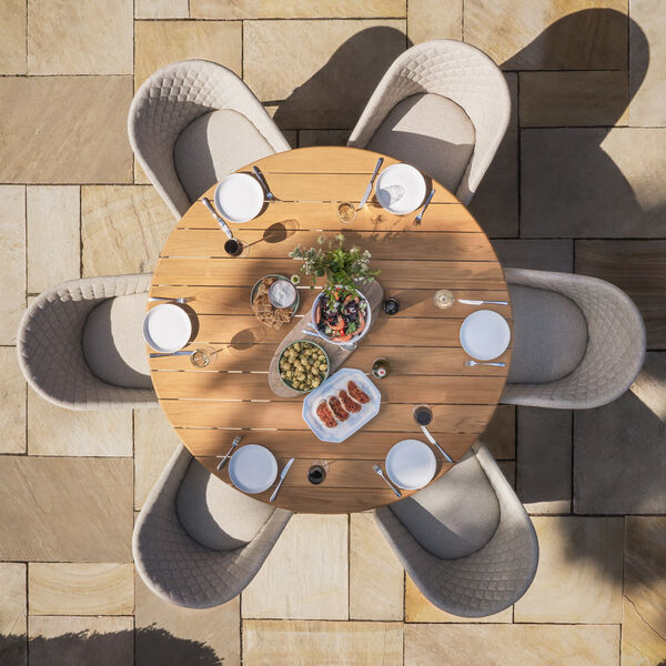 Maze - Sicily Teak 6 Seat Round Dining Set with Ambition Dining Chairs - Latte product image