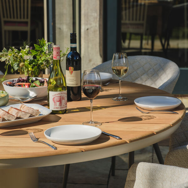 Maze - Sicily Teak 6 Seat Round Dining Set with Ambition Dining Chairs - Latte product image