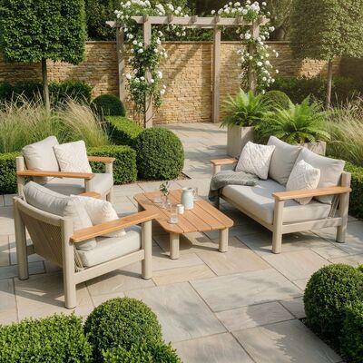 Sicily 2 Seat Sofa & Armchairs Set - Latte Frame/Latte Cushions