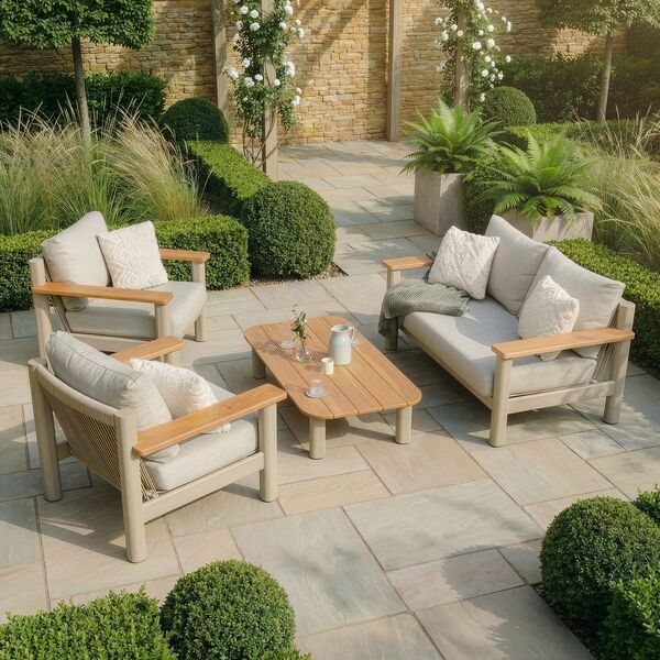 Sicily 2 Seat Sofa & Armchairs Set - Latte Frame/Latte Cushions