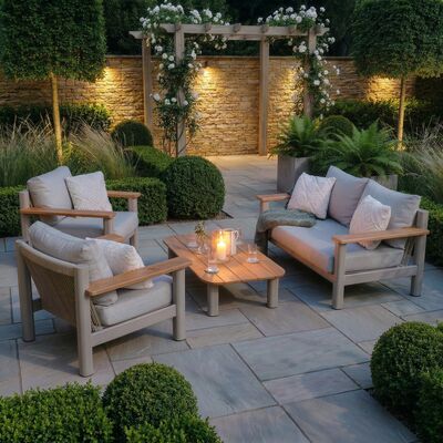 Sicily 2 Seat Sofa & Armchairs Set - Latte Frame/Latte Cushions