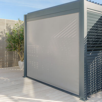 Maze - Eden Aluminium BBQ Shelter 3m x 1.4m Pergola with 2 Louvre Panels & Privacy Blind - Grey product image