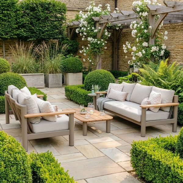 Sicily Sofa Set With 2 x 3 Seat Sofas - Café Frame-Latte Cushions