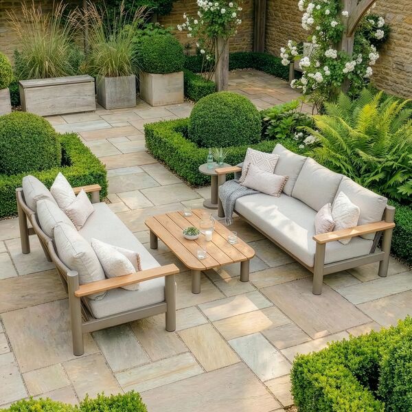 Sicily Sofa Set With 2 x 3 Seat Sofas - Café Frame-Latte Cushions