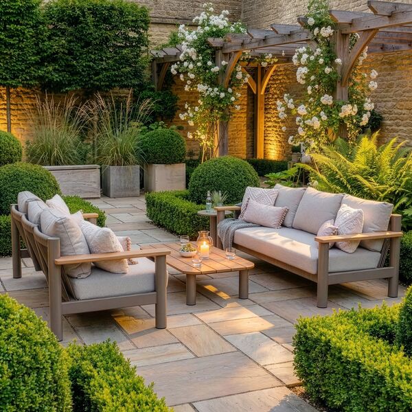 Sicily Sofa Set With 2 x 3 Seat Sofas - Café Frame-Latte Cushions